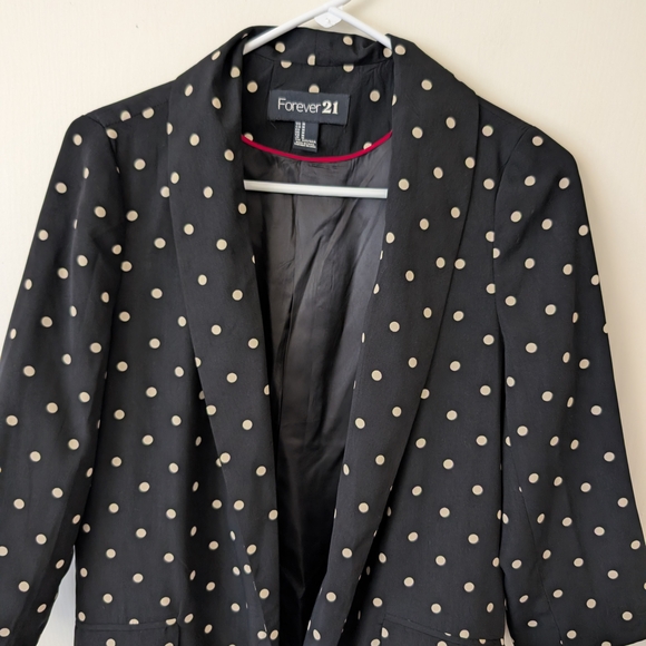 Forever 21 Womens Medium Black Polka Dot Blazer Sport Coat Preppy Workwear - Picture 3 of 7